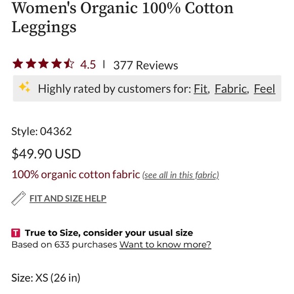FAIR INDIGO Women's Organic 100% Cotton Leggings XS BLACK - Picture 4 of 6